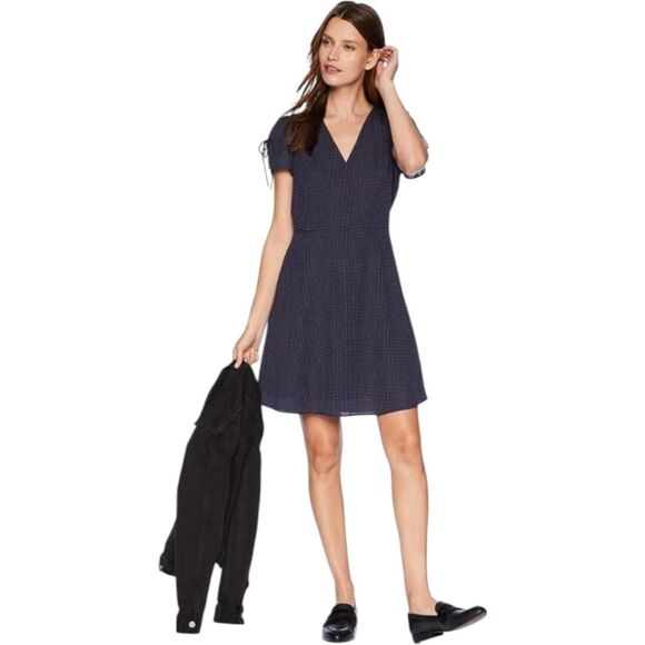 J. Crew Dresses & Skirts - J. Crew Dress Mercantile Blue White Polka Dot V Neck Short Sleeve Knee Length 2